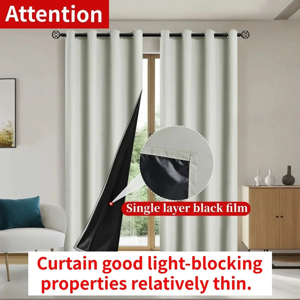 100% Blackout Solid Curtains (2 Panels)