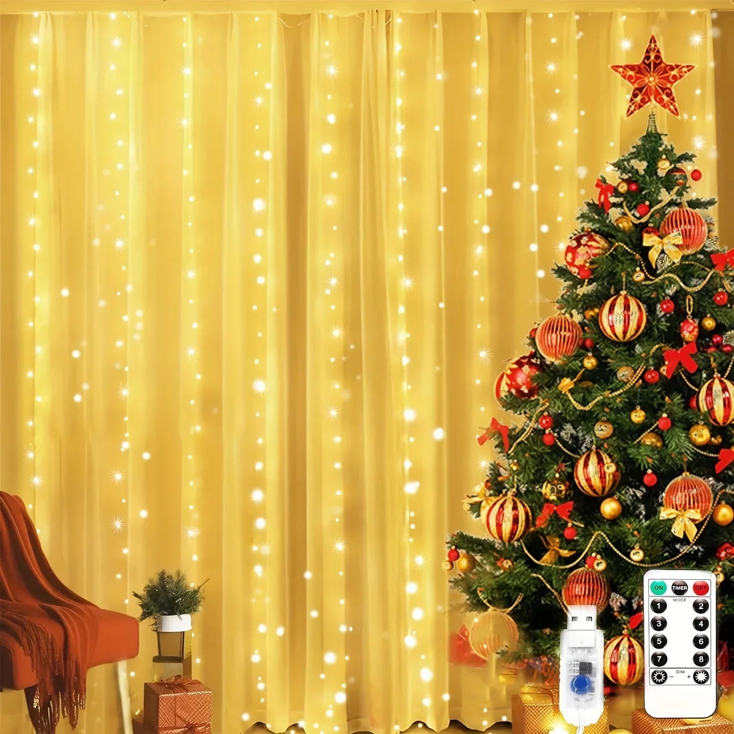 USB Curtain Fairy Lights with Remote