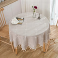 Jacquard Checkered Round Tablecloth with Tassels