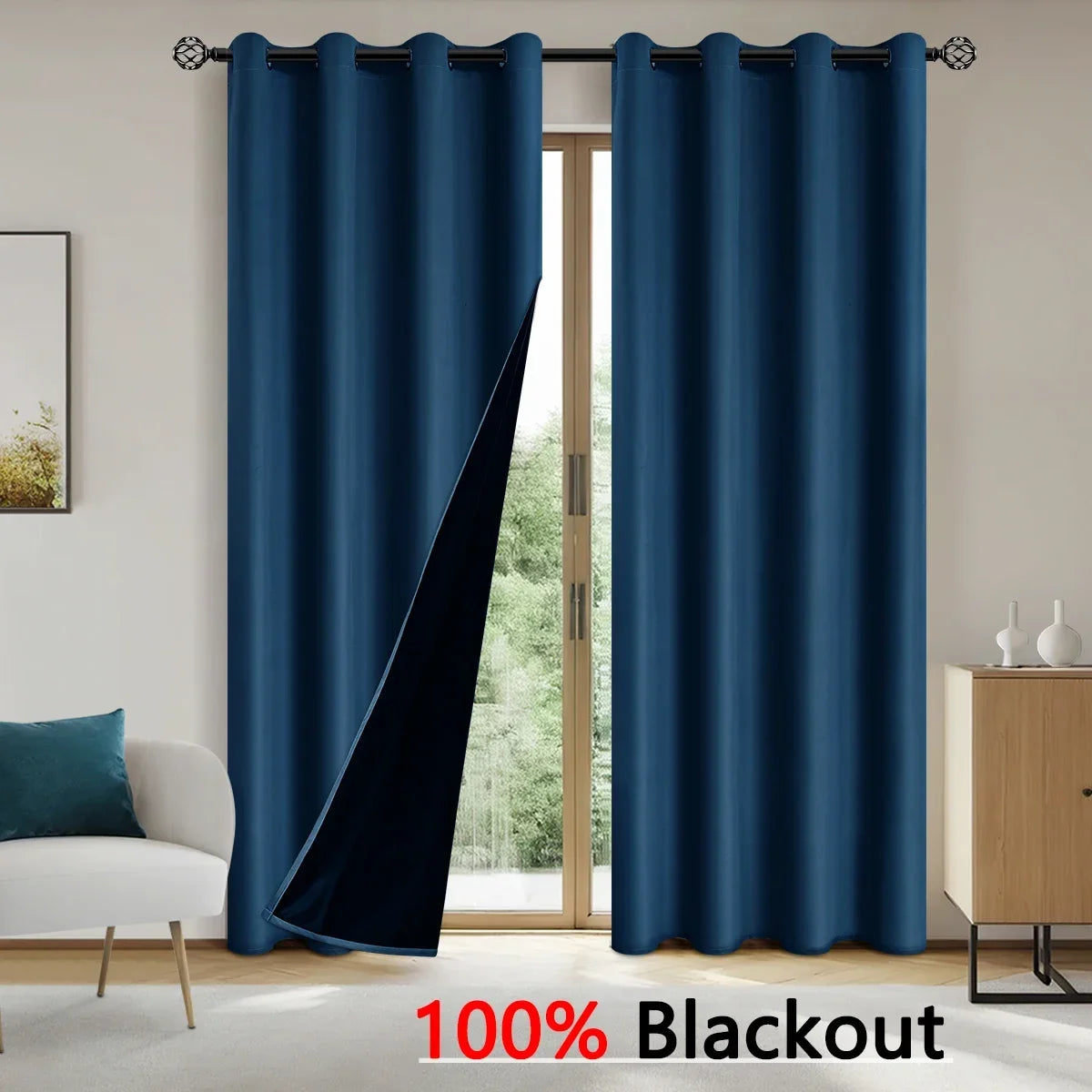 100% Blackout Solid Curtains (2 Panels)