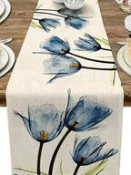 Blue & Orange Tulip Linen Table Runner