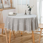 Jacquard Checkered Round Tablecloth with Tassels