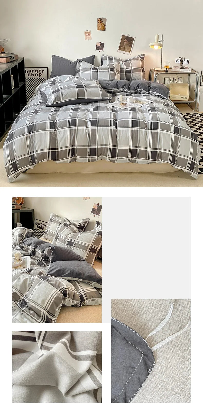 Plaid Duvet Cover (Skin-Friendly, Double-Sided)