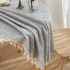 Jacquard Checkered Round Tablecloth with Tassels