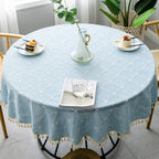 Jacquard Checkered Round Tablecloth with Tassels