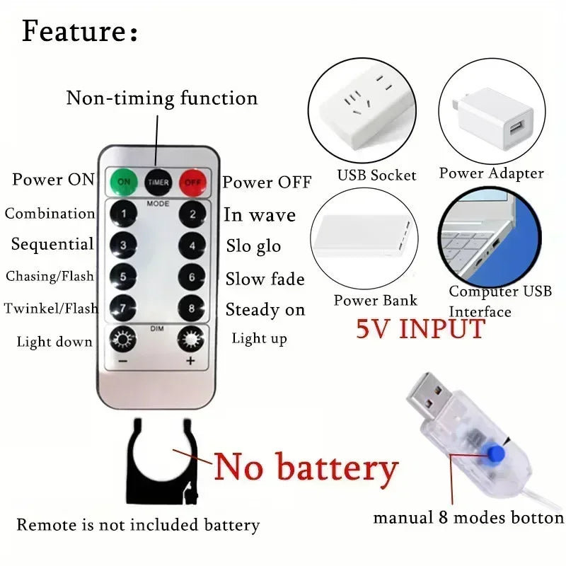 USB Curtain Fairy Lights with Remote (8 Modes)