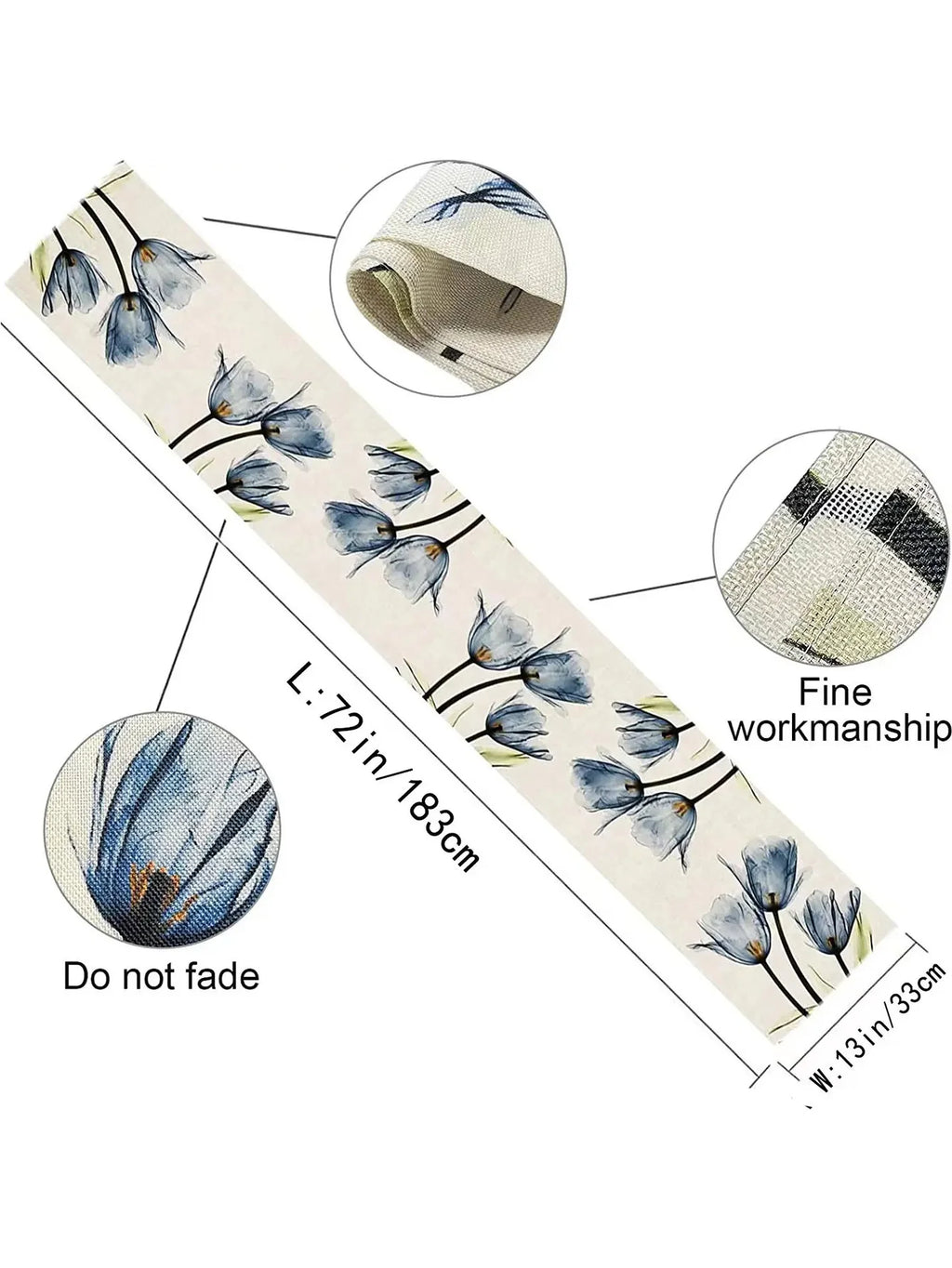 Blue & Orange Tulip Linen Table Runner