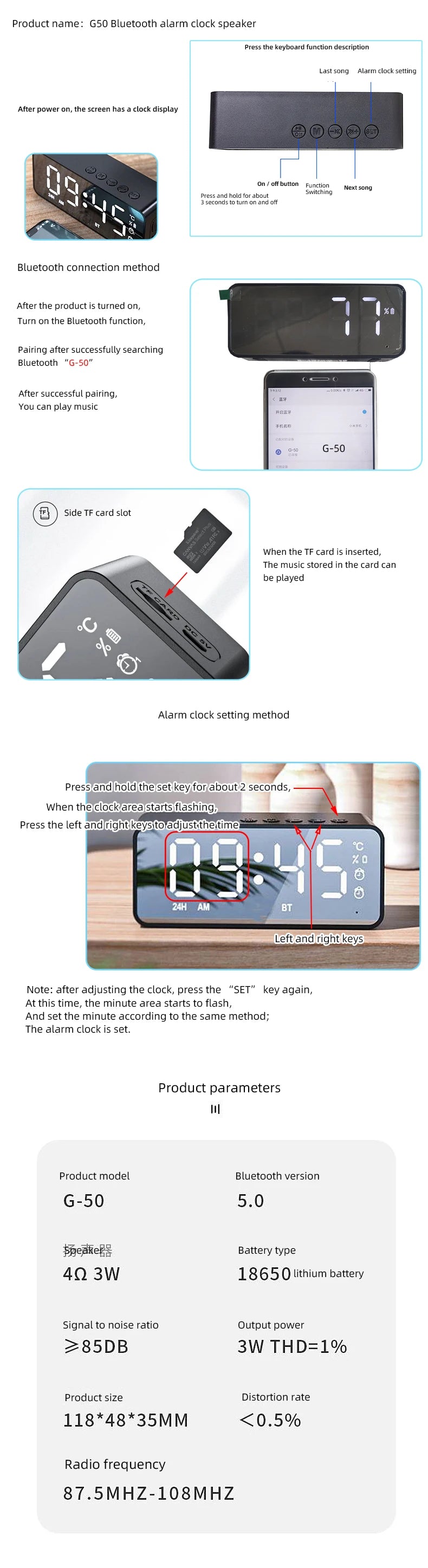 Mini Bluetooth Speaker Alarm Clock