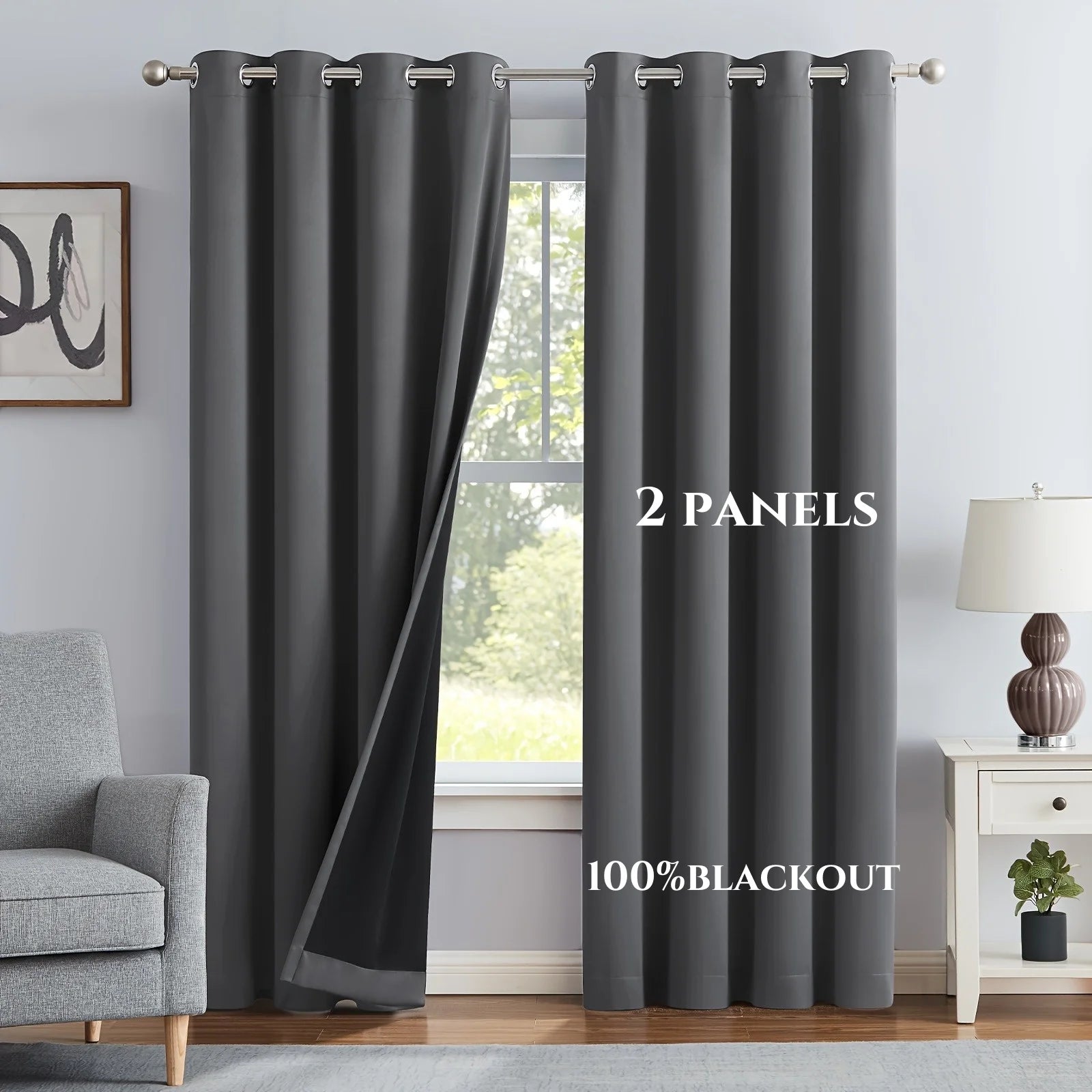 100% Blackout Solid Curtains (2 Panels)