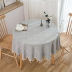 Jacquard Checkered Round Tablecloth with Tassels